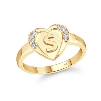 cz alloy Gold plated Valentine collection Initial '' S '' Letter in heart ring alphabet collection for women and Girls 1