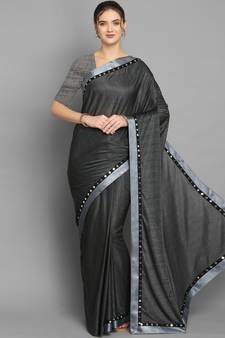 Grey plain georgette saree with blouse