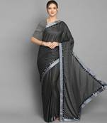 Grey plain georgette saree with blouse