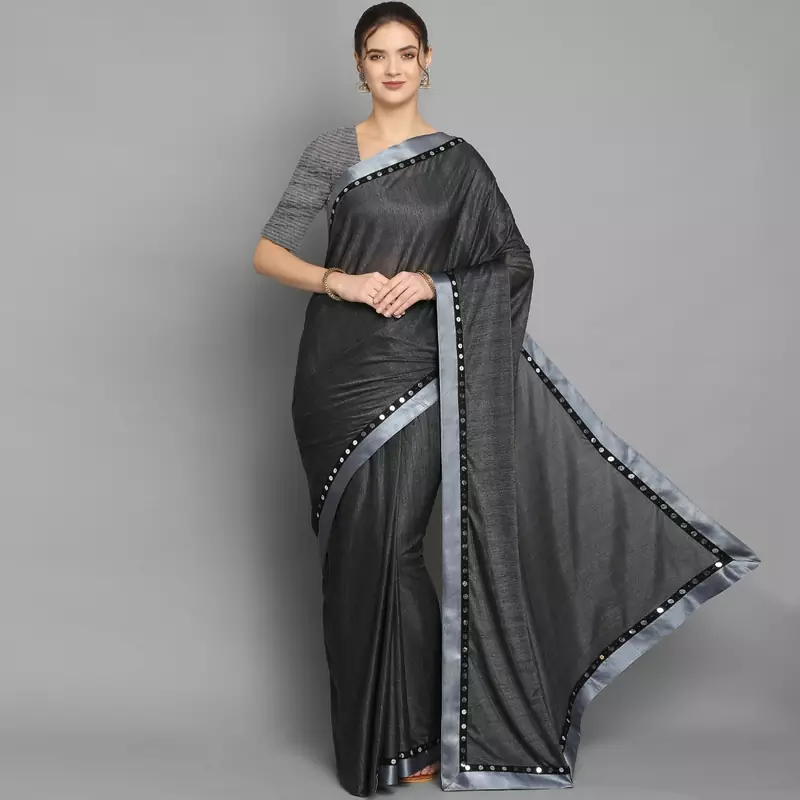 Grey plain georgette saree with blouse