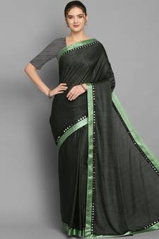 Green plain georgette saree with blouse