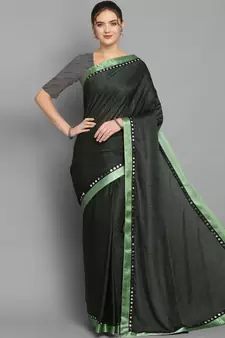 Green plain georgette saree with blouse