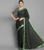 Green plain georgette saree with blouse
