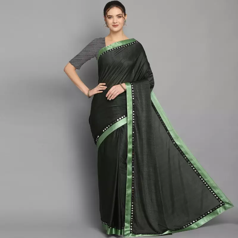 Green plain georgette saree with blouse