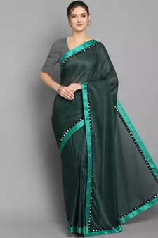 Dark green plain georgette saree with blouse