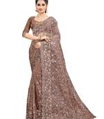 Coffee embroidered net saree with blouse