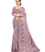 Lavender embroidered net saree with blouse