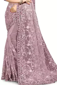 Lavender embroidered net saree with blouse