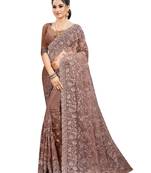Coffee embroidered net saree with blouse