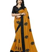 Mustard embroidered silk saree with blouse