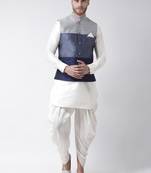 Men Off-White & Blue Dupion Silk Kurta Set