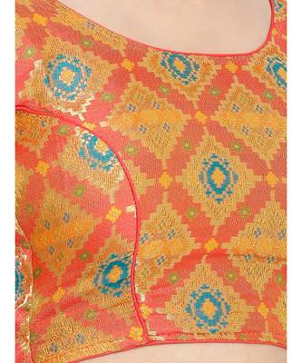 Peach art silk stitched round neck blouse 4