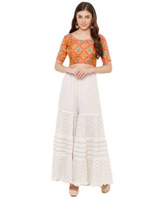 Peach art silk stitched round neck blouse 5