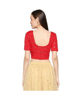 Red cotton poly stitched round neck blouse 2