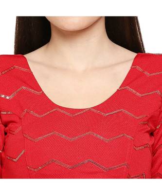 Red cotton poly stitched round neck blouse 5