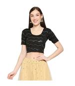 Black cotton poly stitched round neck blouse