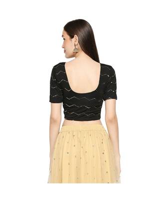 Black cotton poly stitched round neck blouse 2