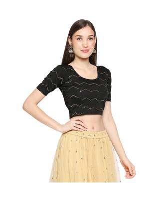 Black cotton poly stitched round neck blouse 3