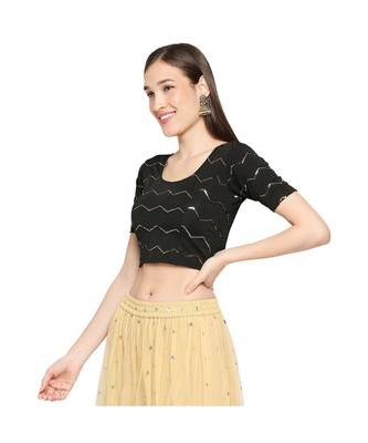 Black cotton poly stitched round neck blouse 4