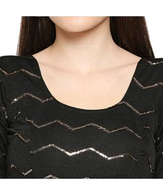 Black cotton poly stitched round neck blouse 5