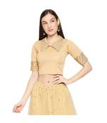 Gold cotton poly stitched band collar neck blouse