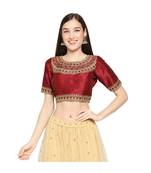 Dark Maroon art silk stitched round neck blouse