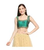 Green art silk stitched sweet heart neck blouse