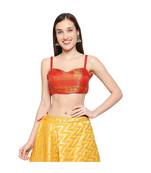 Red Brocade stitched sweet heart neck blouse