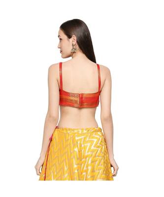 Red Brocade stitched sweet heart neck blouse 2
