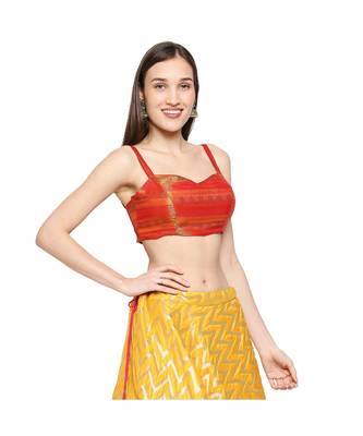 Red Brocade stitched sweet heart neck blouse 3