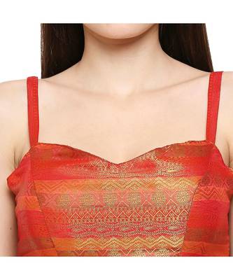 Red Brocade stitched sweet heart neck blouse 5
