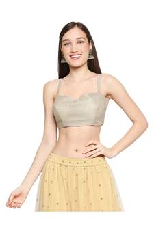 Gold art silk stitched sweet heart neck blouse