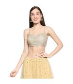 Gold art silk stitched sweet heart neck blouse