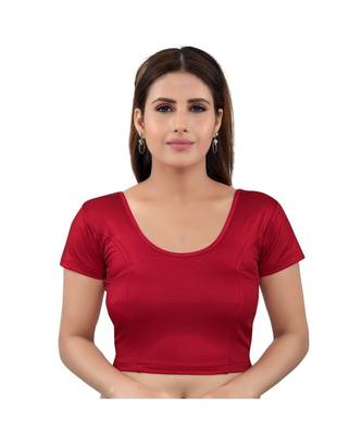 Red art silk stitched sweet heart neck blouse 1