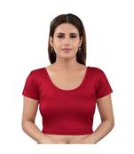 Red art silk stitched sweet heart neck blouse