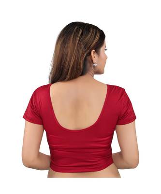 Red art silk stitched sweet heart neck blouse 2