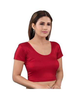 Red art silk stitched sweet heart neck blouse 3