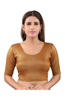 Copper-Gold Shimmer Art Silk Readymade Blouse with Elbow Sleeves