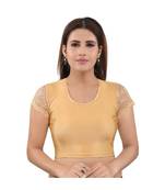 Gold polyester stitched sweet heart neck blouse