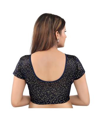 Navy Blue polyester stitched sweet heart neck blouse 2