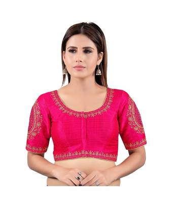 Magenta art silk stitched sweet heart neck blouse 1