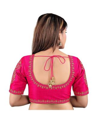 Magenta art silk stitched sweet heart neck blouse 2