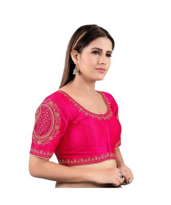 Magenta art silk stitched sweet heart neck blouse 3