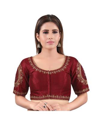 Maroon art silk stitched sweet heart neck blouse 1