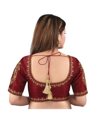 Maroon art silk stitched sweet heart neck blouse 2