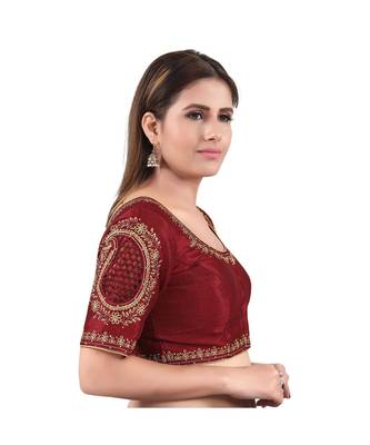 Maroon art silk stitched sweet heart neck blouse 3