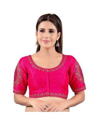 Pink art silk stitched sweet heart neck blouse 1