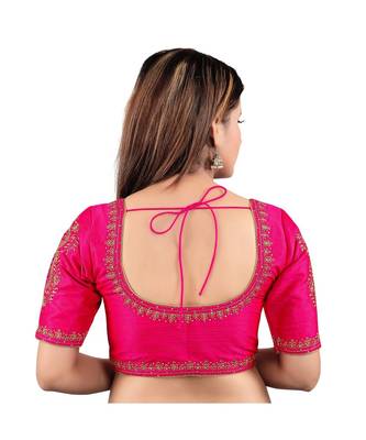 Pink art silk stitched sweet heart neck blouse 2