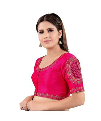 Pink art silk stitched sweet heart neck blouse 3