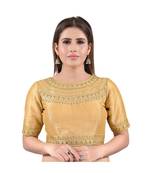 Gold art silk stitched sweet heart neck blouse